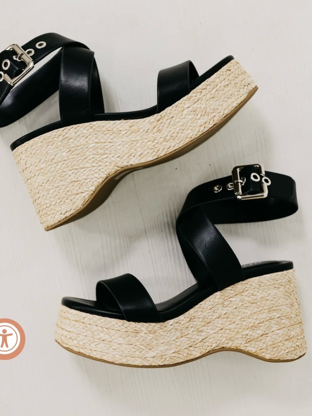 Soda Black Faux Leather Woven Espadrille Platform Sandals